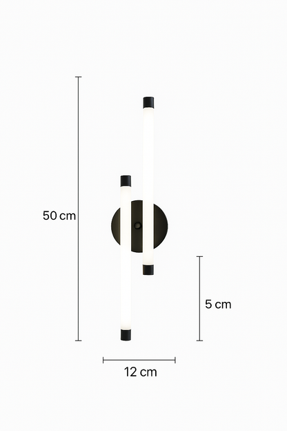 Myledim Çift Borulu 3 Renkli LED Duvar Apliği – Modern Siyah Gövde Tasarım